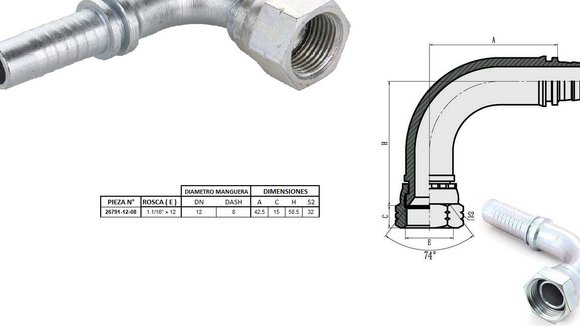 Imagen de HEMBRA CODO 90° JIC 1.1/16" UN X 12F 08 MANG.1/2"